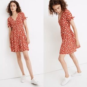 Madewell “Happy Hibiscus” Button-Front Tie-Sleeve Retro Dress, Red-Orange Floral